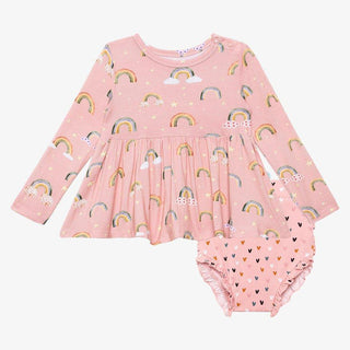 Girl's Bamboo Long Sleeve Basic Peplum Top & Bloomer Set - Shay (Rainbows) Baby & Toddler Outfits