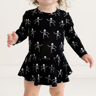 Girl's Bamboo Long Sleeve Basic Twirl Skirt Bodysuit - Dancing Skelly Baby One-Pieces