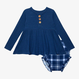 Girl's Bamboo Long Sleeve Henley Peplum Top & Bloomer Set - Owen (Plaid) Baby & Toddler Outfits
