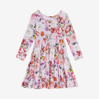 Girl's Bamboo Long Sleeve Henley Twirl Dress, Pari (Floral) Baby & Toddler Dresses