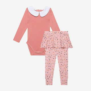 Girl's Bamboo Long Sleeve Peter Pan Collar Bodysuit & Skirted Legging - Cassidy (Hearts) Baby One-Pieces