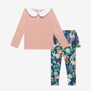 Girl's Bamboo Long Sleeve Peter Pan Collar T-Shirt & Skirted Legging - Carmen (Floral) Baby & Toddler Tops