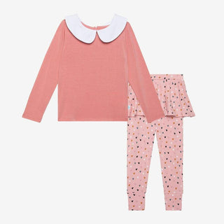 Girl's Bamboo Long Sleeve Peter Pan Collar T-Shirt & Skirted Legging - Cassidy (Hearts) Baby & Toddler Tops