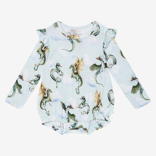 Girl's Bamboo Long Sleeve Ruffled Bubble Romper - Percy (Dragons) Baby One-Pieces