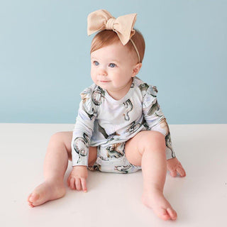 Girl's Bamboo Long Sleeve Ruffled Bubble Romper - Percy (Dragons) Baby One-Pieces
