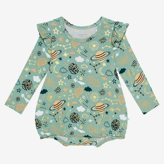 Girl's Bamboo Long Sleeve Ruffled Bubble Romper - To The Stars Baby One-Pieces