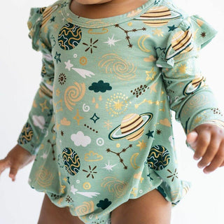 Girl's Bamboo Long Sleeve Ruffled Bubble Romper - To The Stars Baby One-Pieces