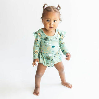 Girl's Bamboo Long Sleeve Ruffled Bubble Romper - To The Stars Baby One-Pieces