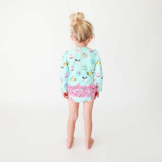Girl's Long Sleeve Ruffled Rash Guard Swimsuit - Donuts Baby & Toddler Swimwear