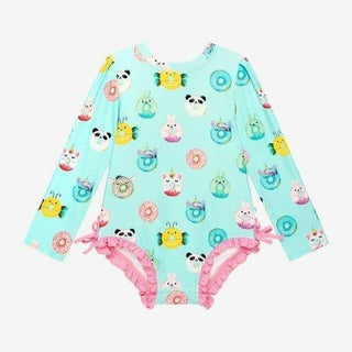 Girl's Long Sleeve Ruffled Rash Guard Swimsuit - Donuts Baby & Toddler Swimwear