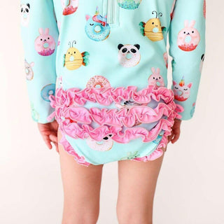 Girl's Long Sleeve Ruffled Rash Guard Swimsuit - Donuts Baby & Toddler Swimwear