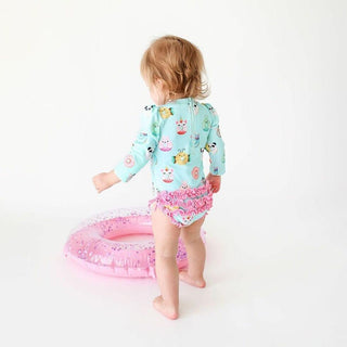 Girl's Long Sleeve Ruffled Rash Guard Swimsuit - Donuts Baby & Toddler Swimwear