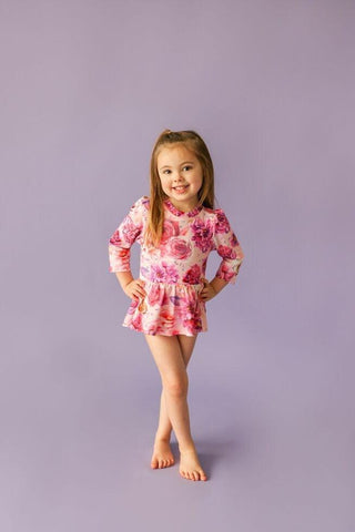 Girl's Long Sleeve Twirl Skirt Rash Guard Swimsuit - Amira (Floral) Baby & Toddler Swimwear