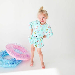 Girl's Long Sleeve Twirl Skirt Rash Guard Swimsuit - Donuts Baby & Toddler Swimwear