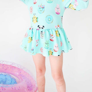 Girl's Long Sleeve Twirl Skirt Rash Guard Swimsuit - Donuts Baby & Toddler Swimwear
