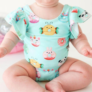 Girl's One Piece Basic Ruffled Cap Sleeve Swimsuit - Donuts Baby & Toddler Swimwear
