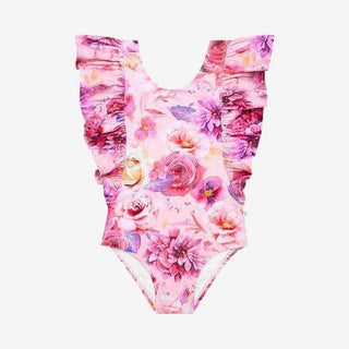Girl's One Piece Ruffled Flutter Sleeve Swimsuit - Amira (Floral) Baby & Toddler Swimwear