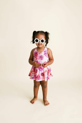 Girl's One Piece Twirl Skirt Swimsuit - Amira (Floral) Baby & Toddler Swimwear Posh Peanut Size: 0-3 Months