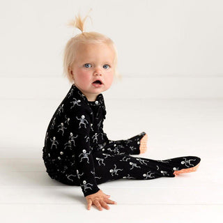 Girl's Bamboo Ruffle Footie with Zipper - Dancing Skelly Baby & Toddler Sleepwear
