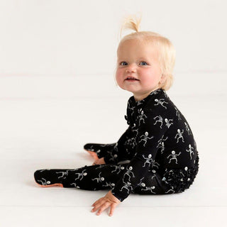 Girl's Bamboo Ruffle Footie with Zipper - Dancing Skelly Baby & Toddler Sleepwear