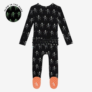 Girl's Bamboo Ruffle Footie with Zipper - Dancing Skelly Baby & Toddler Sleepwear