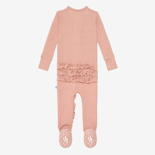 Girl's Solid Bamboo Ruffle Footie with Zipper - Desert Rose Waffle Baby & Toddler Sleepwear