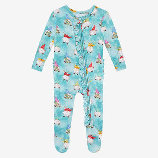 Girl's Bamboo Ruffle Footie with Zipper, Gnomey Baby & Toddler Sleepwear