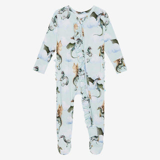 Girl's Bamboo Ruffle Footie with Zipper - Percy (Dragons) Baby & Toddler Sleepwear