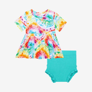 Girl's Bamboo Short Sleeve Basic Peplum Top & Bloomer Outfit Set - Totally Tie Dye Baby & Toddler Outfits