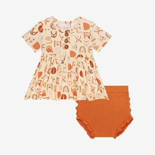 Girl's Bamboo Short Sleeve Henley Peplum Top & Bloomer Outfit Set - Alphabet Medley Baby & Toddler Outfits