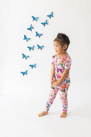 Girl's Bamboo Short Sleeve Pajama Set - Watercolor Butterfly Posh Peanut Size: 18-24 Months