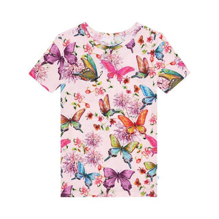 Girl's Bamboo Short Sleeve Pajama Set - Watercolor Butterfly Posh Peanut Size: 18-24 Months