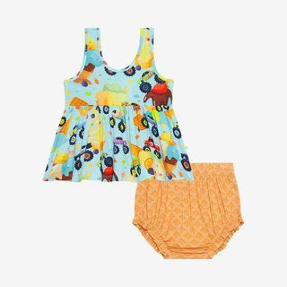 Girl's Bamboo V-Neck Tank Top Peplum & Bloomer Outfit Set - Monster Trucks Baby & Toddler Outfits