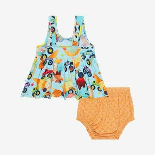 Girl's Bamboo V-Neck Tank Top Peplum & Bloomer Outfit Set - Monster Trucks Baby & Toddler Outfits