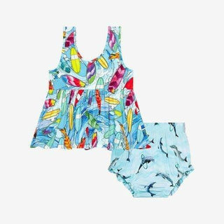 Girl's Bamboo V-Neck Tank Top Peplum & Bloomer Outfit Set - Wave (Surfboards) Baby & Toddler Outfits