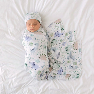 Bamboo Infant Swaddle and Beanie Set - Milo (Dinosaurs)