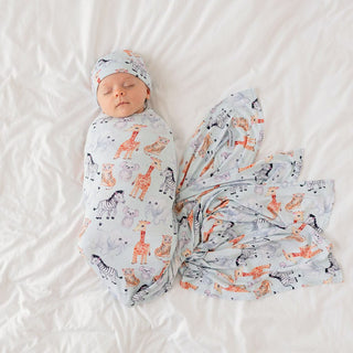 Bamboo Infant Swaddle and Beanie Set - Zoo Babies (Animals)
