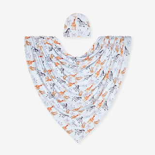 Bamboo Infant Swaddle and Beanie Set - Zoo Babies (Animals)
