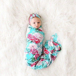 Infant Bamboo Swaddle and Headwrap Set - Eloise (Floral) Swaddling Blankets