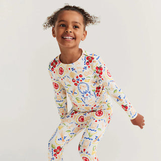 Bamboo Long Sleeve Pajama Set - Mangia (Pasta) Posh Peanut Size: 3T-4T