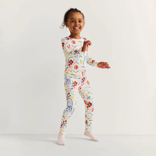 Bamboo Long Sleeve Pajama Set - Mangia (Pasta) Posh Peanut Size: 3T-4T
