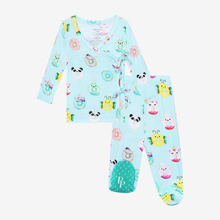 Bamboo Newborn Long Sleeve Tie Front Kimono with Footed Legging Outfit Set - Donuts Baby & Toddler Outfits