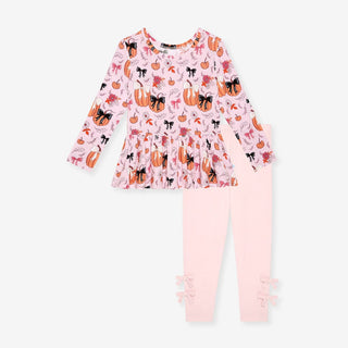 Bamboo Peplum Top & Legging with Bows Outfit Set - Regan (Pumpkin)Posh PeanutSize: 12-18 Months