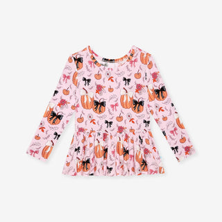 Bamboo Peplum Top & Legging with Bows Outfit Set - Regan (Pumpkin)Posh PeanutSize: 12-18 Months