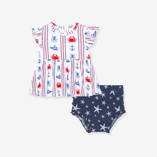 Bamboo Peplum Top & Bummies Outfit Set - Connor (Nautical)
