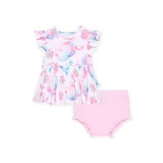 Bamboo Peplum Top & Bummies Outfit Set - Sweeties (Cotton Candy)