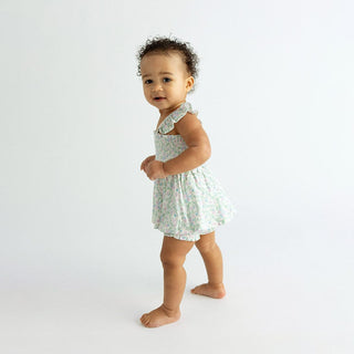 Posh Peanut Bamboo Smocked Flutter Sleeve Babydoll Top & Bloomer Outfit Set - Prairie Floral | Baby Riddle