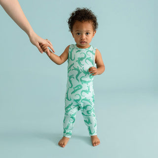 Bamboo Racerback Romper - Smiles (Crocodiles)