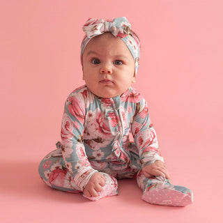 Bamboo Ruffle Footie with 2-Way Zipper - Briana (Floral)