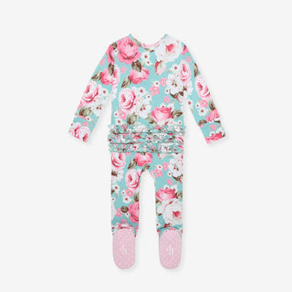 Bamboo Ruffle Footie with 2-Way Zipper - Briana (Floral)